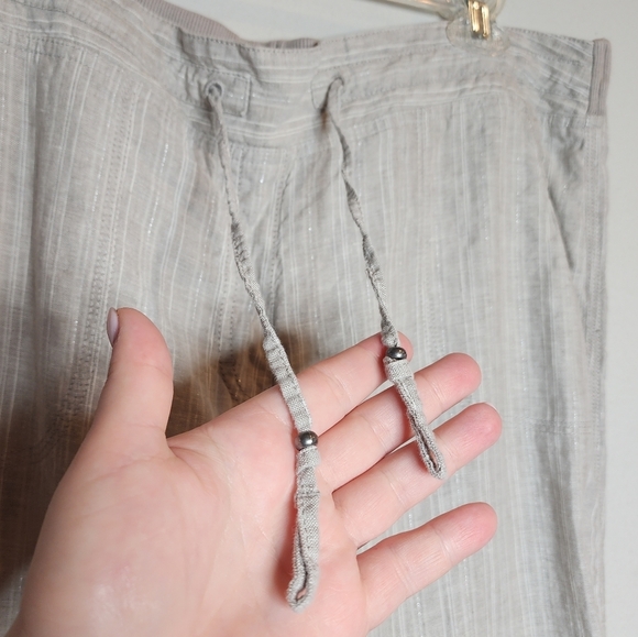 M&S Love Linen Grey Silver Stripe Flowy Pull On Pants. Women's size 12 long. - Picture 15 of 17